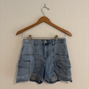 NEW Max Mini Midi Blue Jean Shorts Women's Size 5/27 GOGO With Cargo Pockets